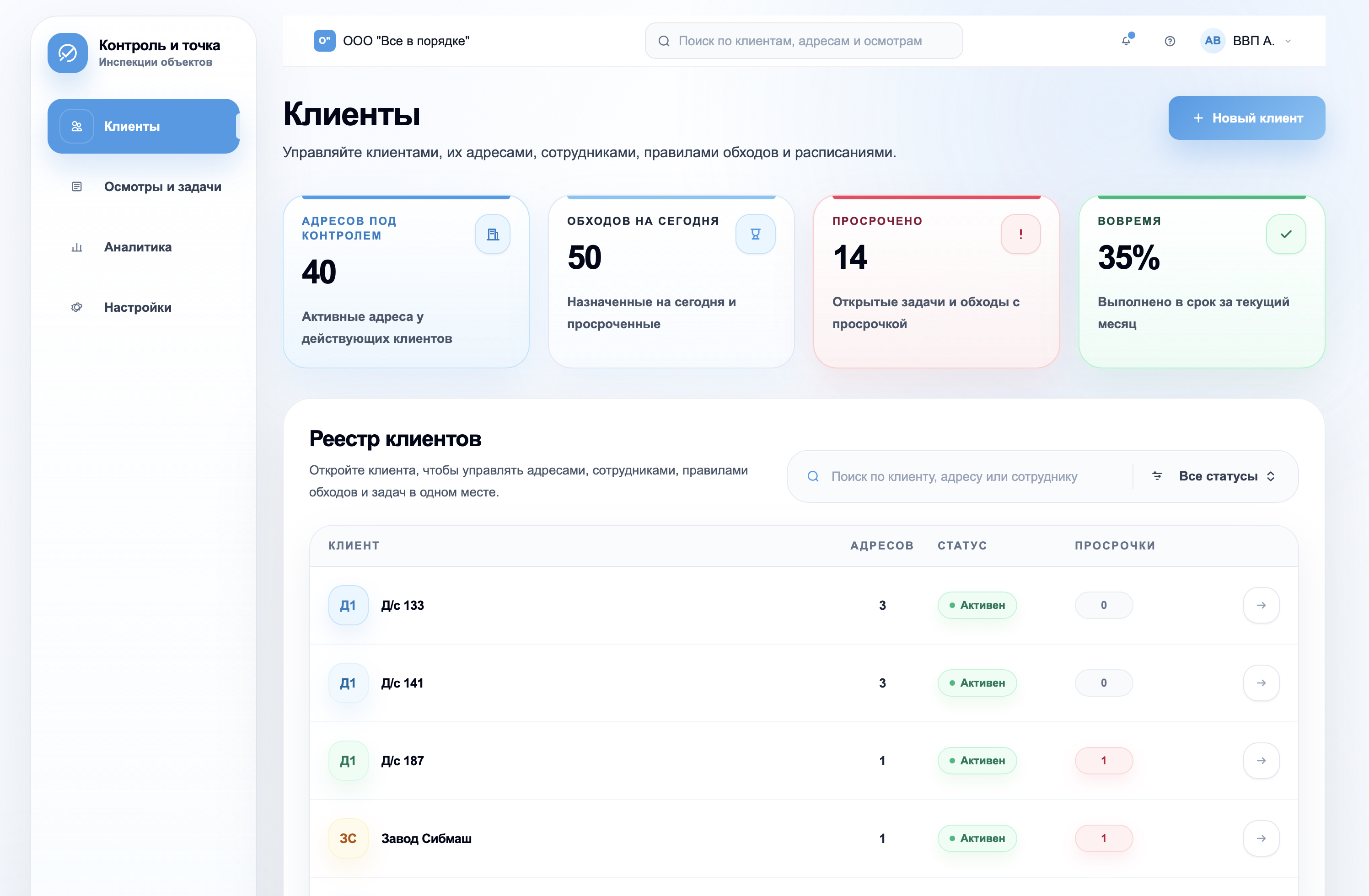 Реестр клиентов и адресов